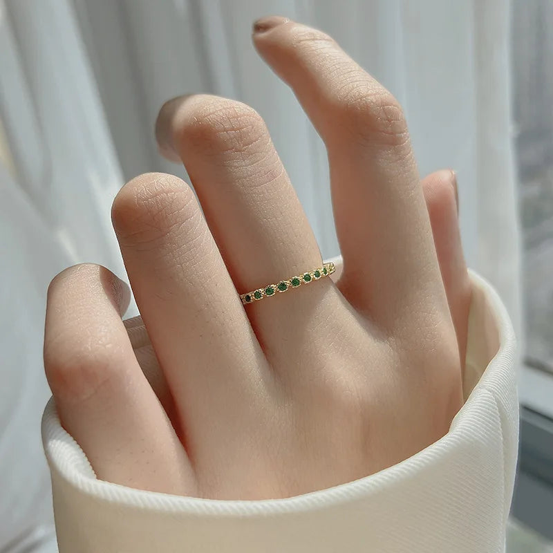 Fashion 925 Sterling Silver Green Zircon Ring Simple Style