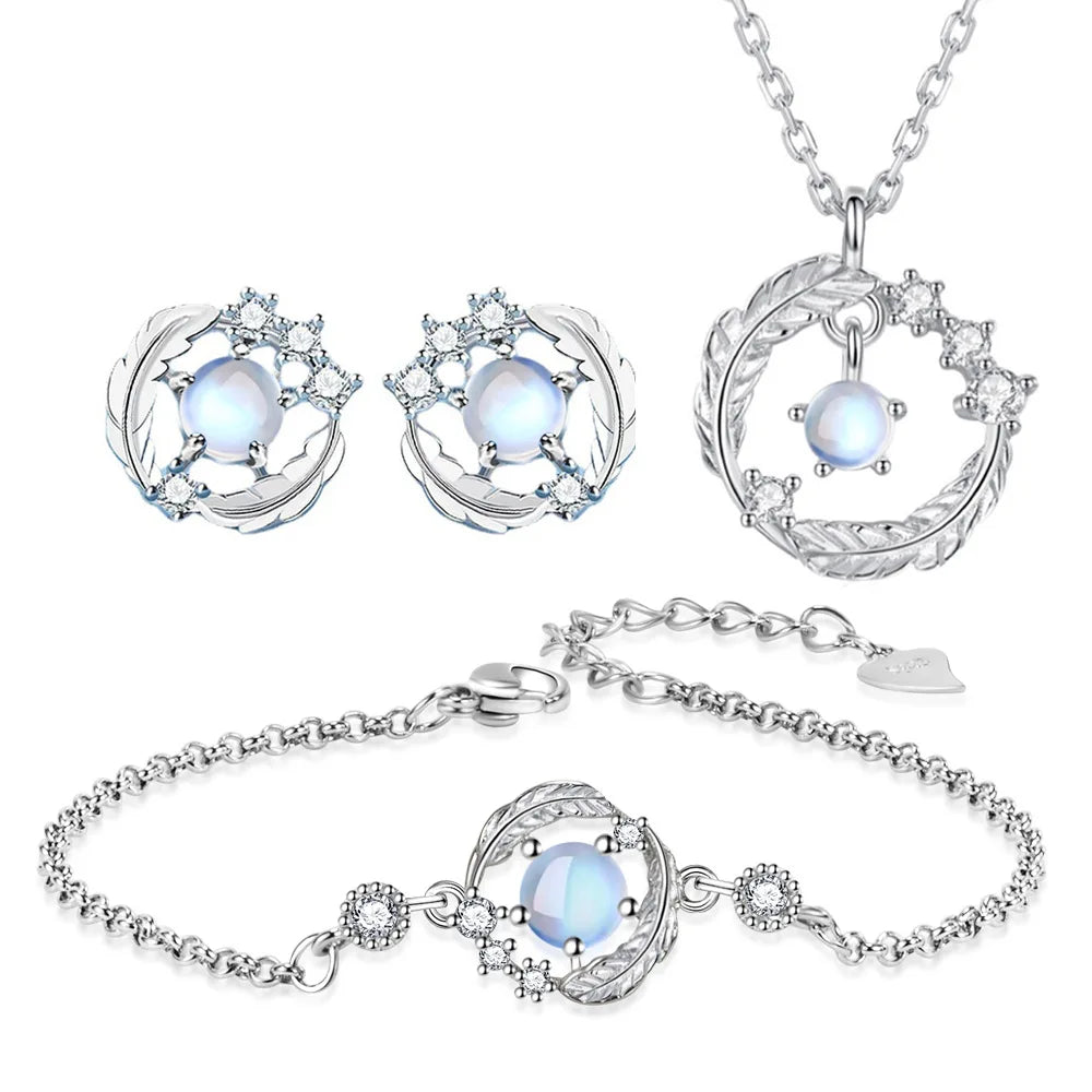 925 Sterling Silver Moonstone Necklace Earrings Bracelet Jewelry