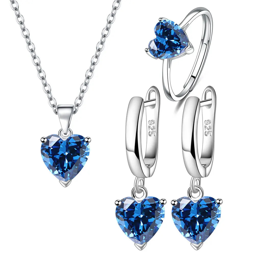 925 Sterling Silver New Arrival Heart Necklace Earrings Ring Jewelry