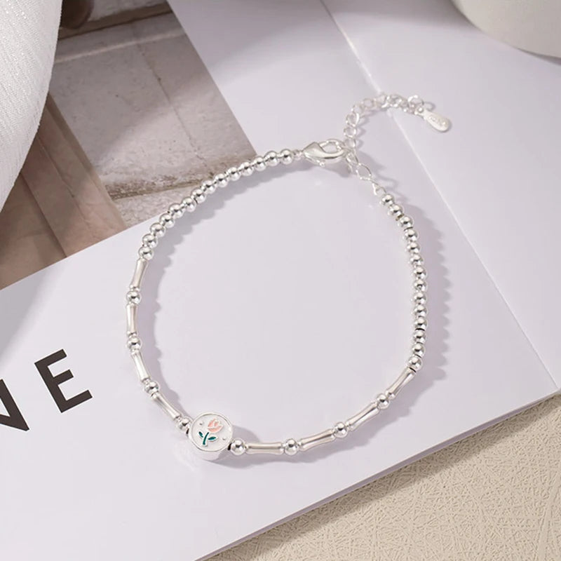 New 925 Sterling Silver Round Tulip Bracelet