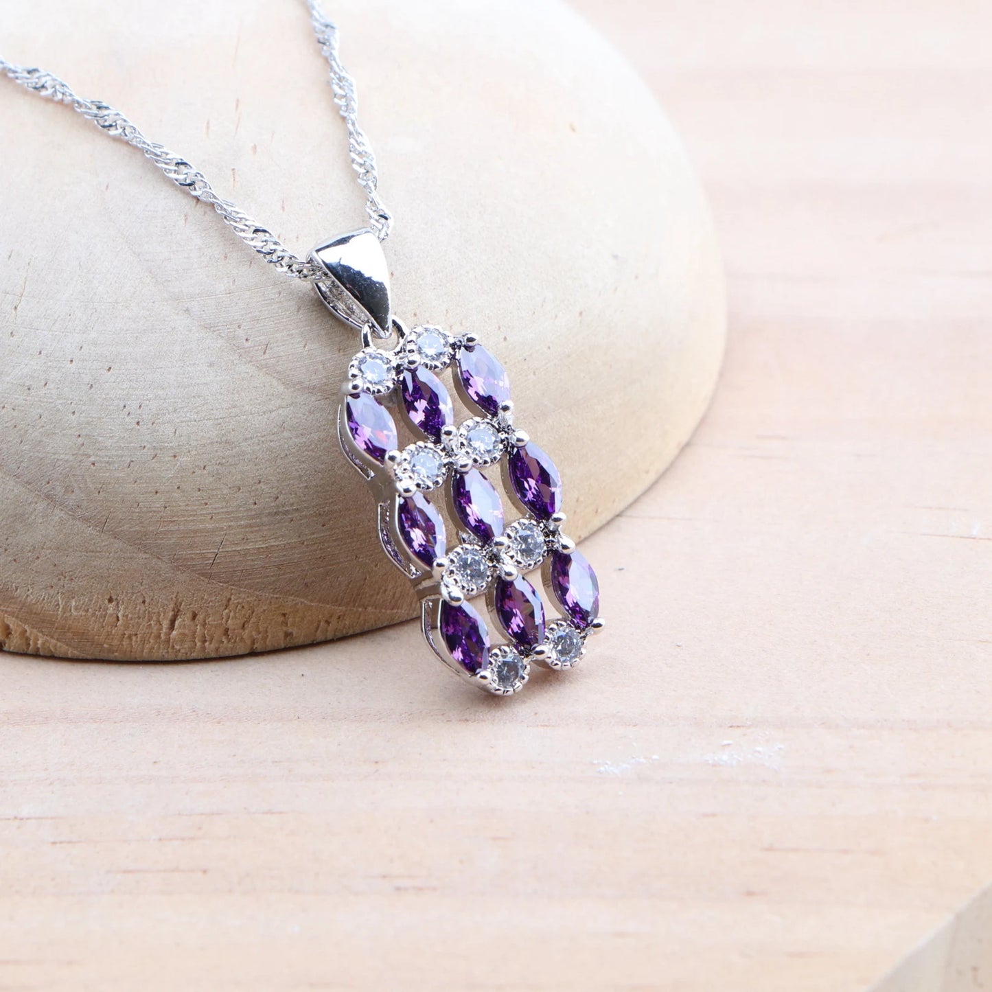 925 Silver Bridal Jewelry Sets Purple Zircon For Women