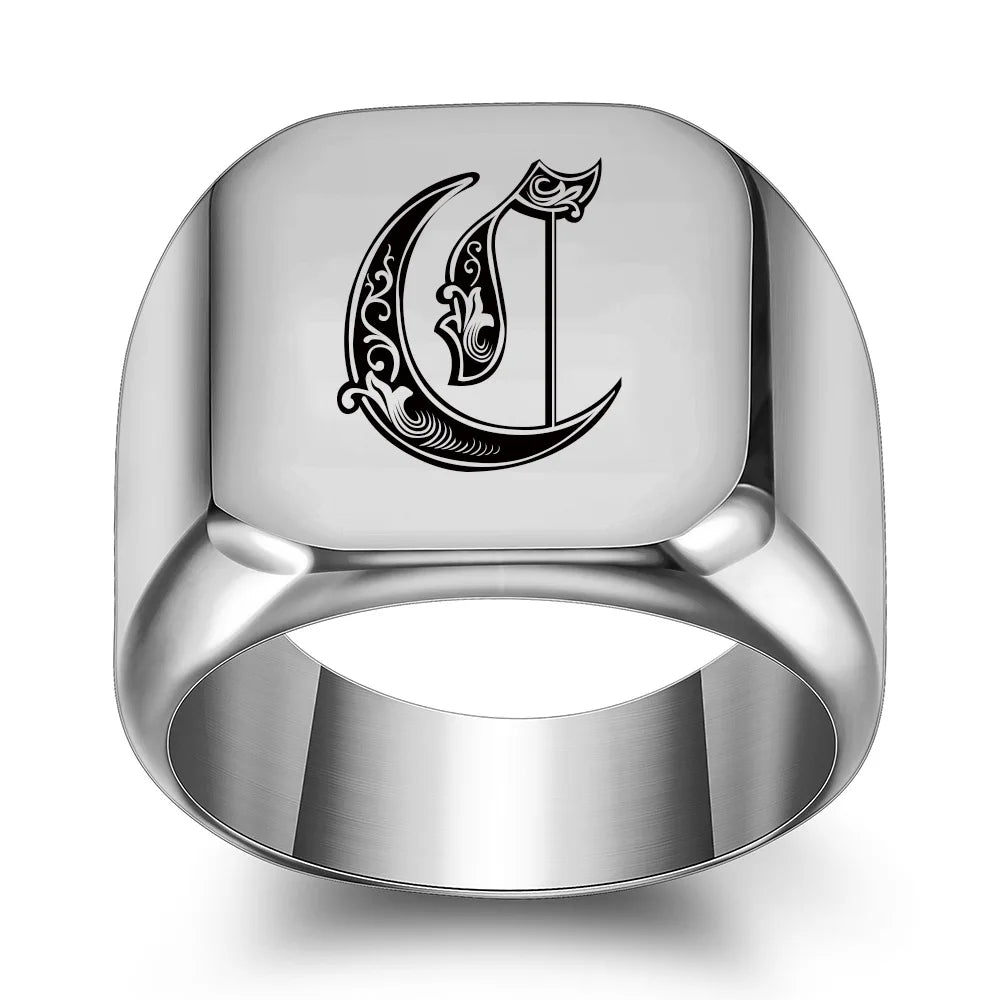 Retro Initials Signet Ring for Men 14mm