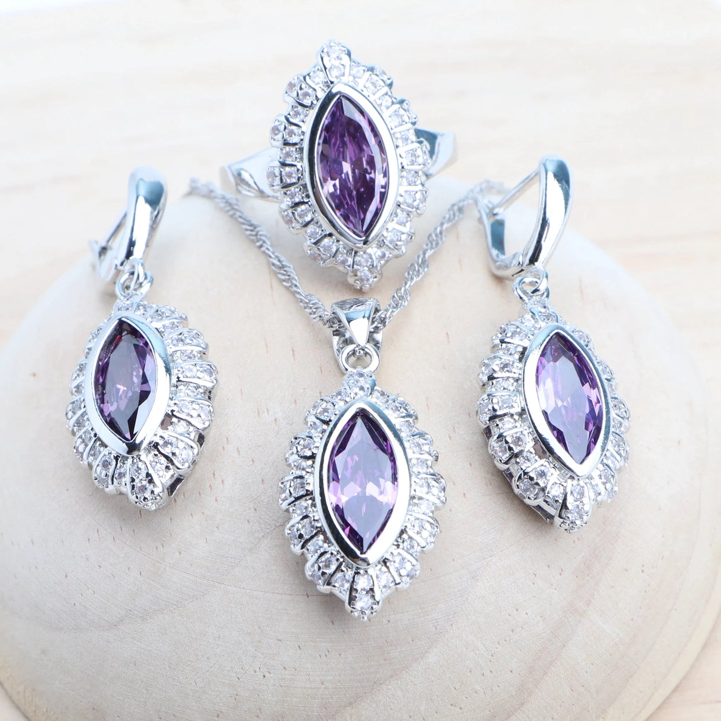 925 Sterling Silver Bridal Jewelry Sets Purple Zircon Wedding