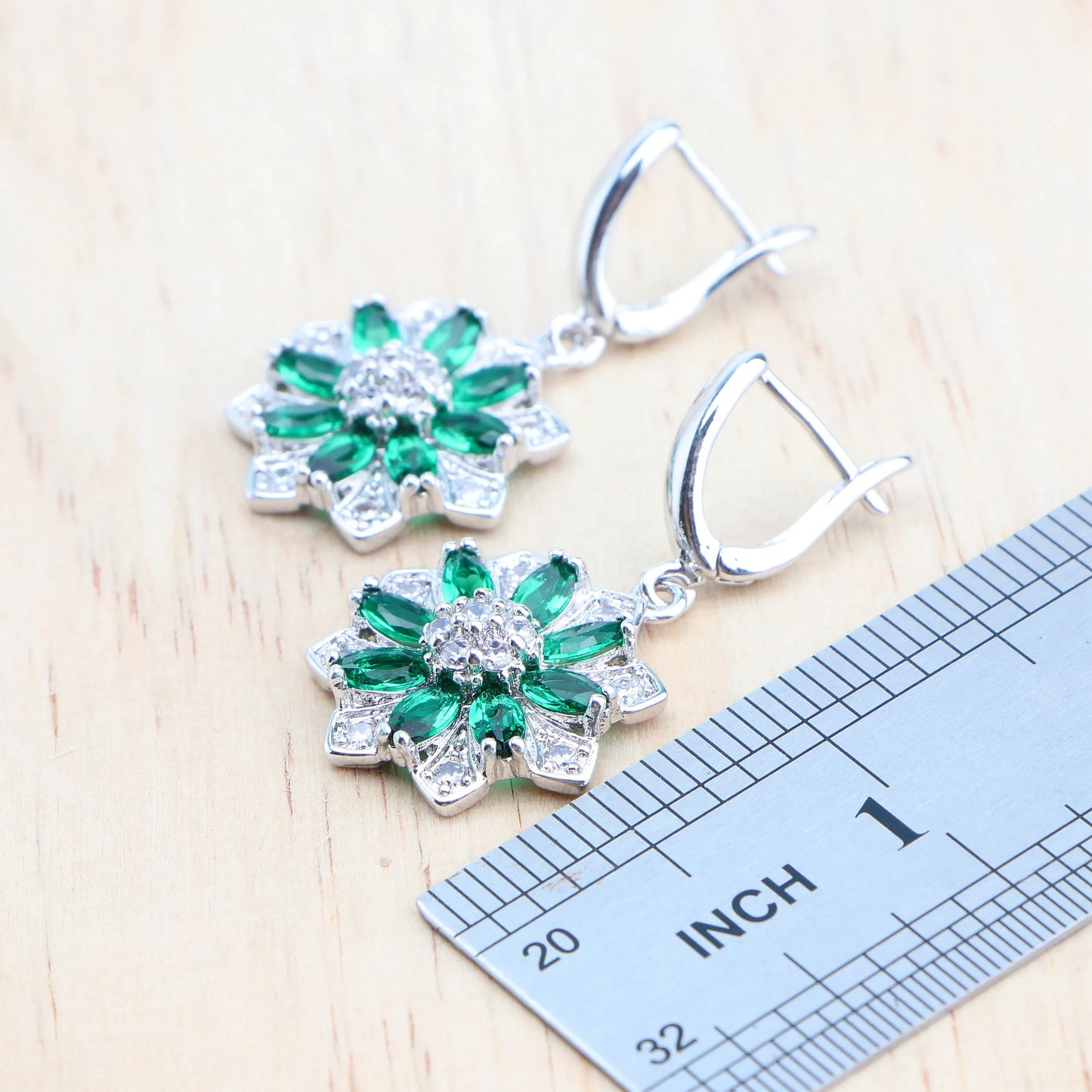 Green Zircon Jewelry Sets Ladies 925 Sterling Silver