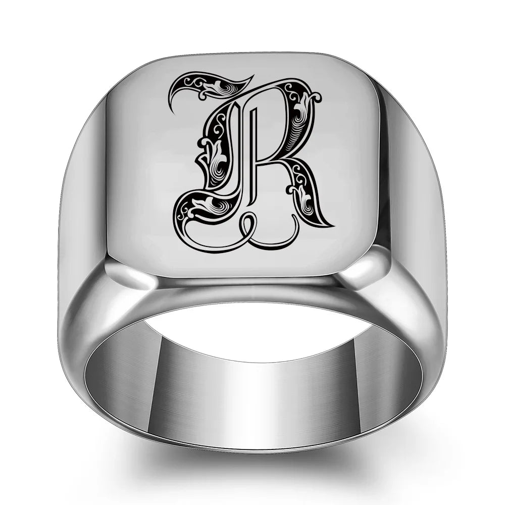 Retro Initials Signet Ring for Men 14mm