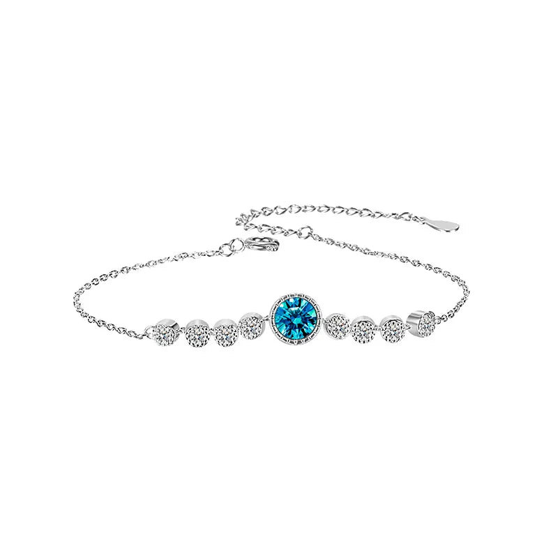 New 925 Sterling Silver Blue Zircon Bracelet