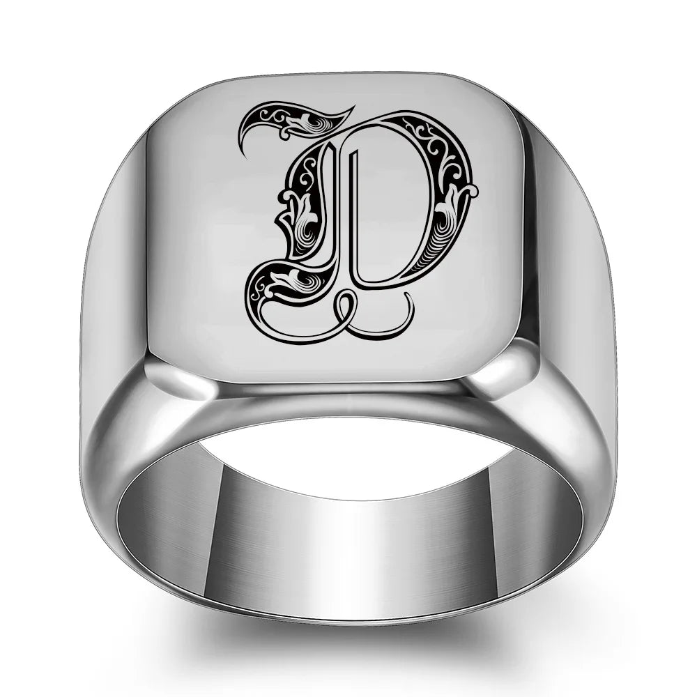 Retro Initials Signet Ring for Men 14mm