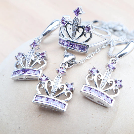 Purple Zircon Bridal Jewelry Sets 925 Sterling Silver