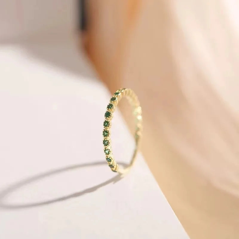 Fashion 925 Sterling Silver Green Zircon Ring Simple Style