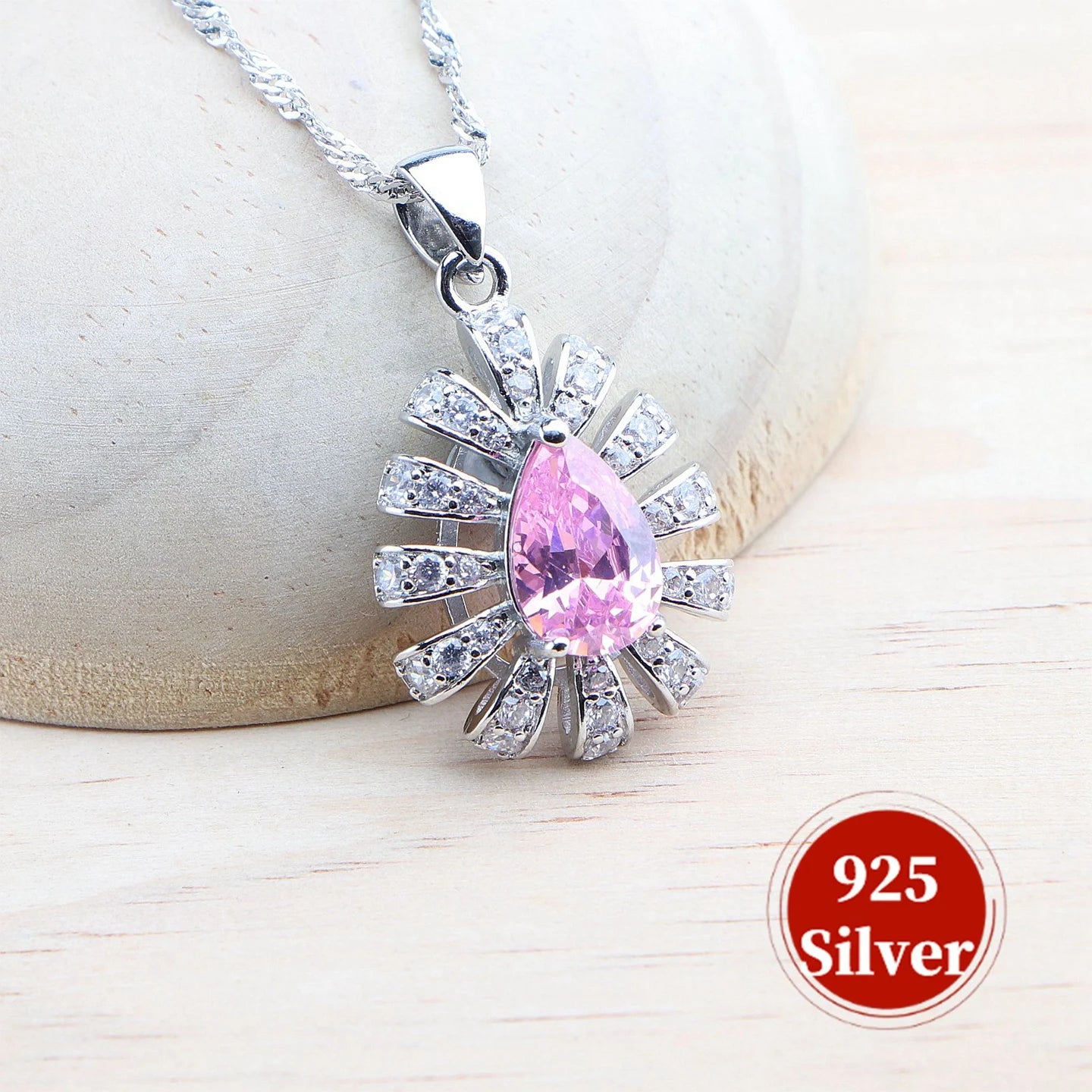 925 Sterling Silver Jewelry Sets Pink Zircon