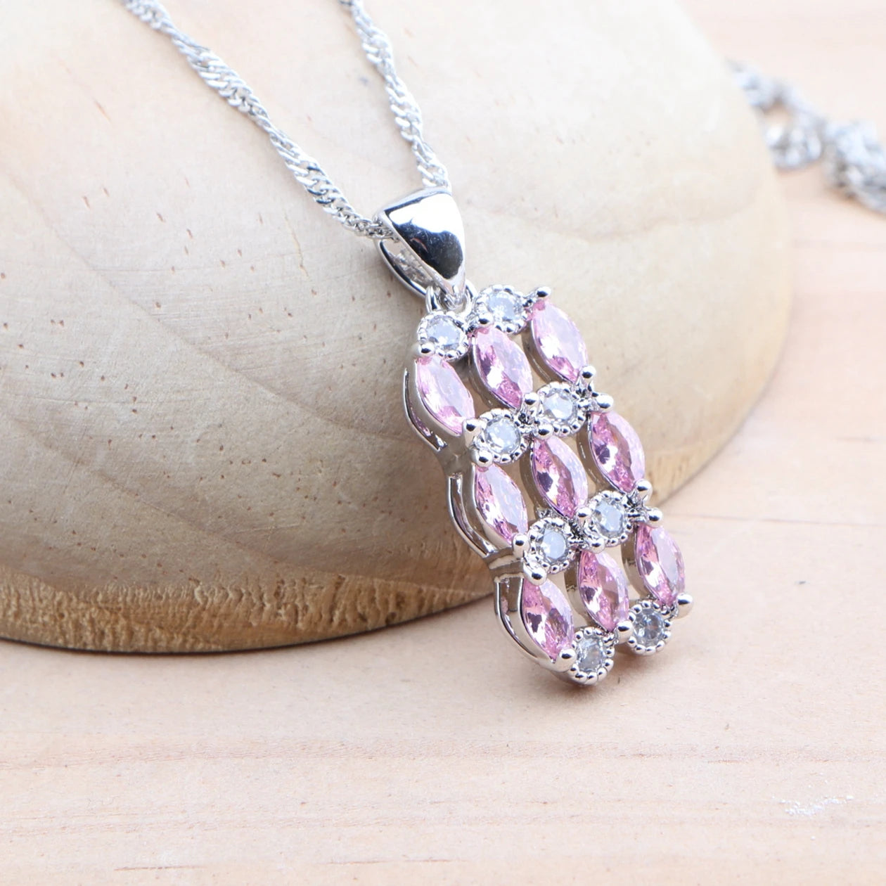 Silver 925 Bridal Jewelry Sets Pink Zircon