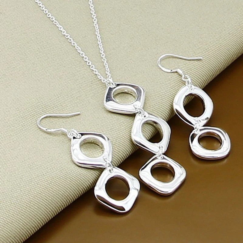 925 Sterling Silver Love Shape Necklace Ring Ear