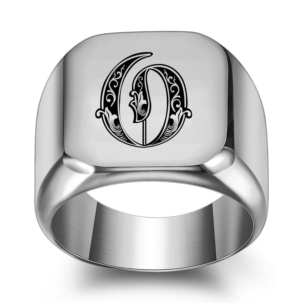 Retro Initials Signet Ring for Men 14mm