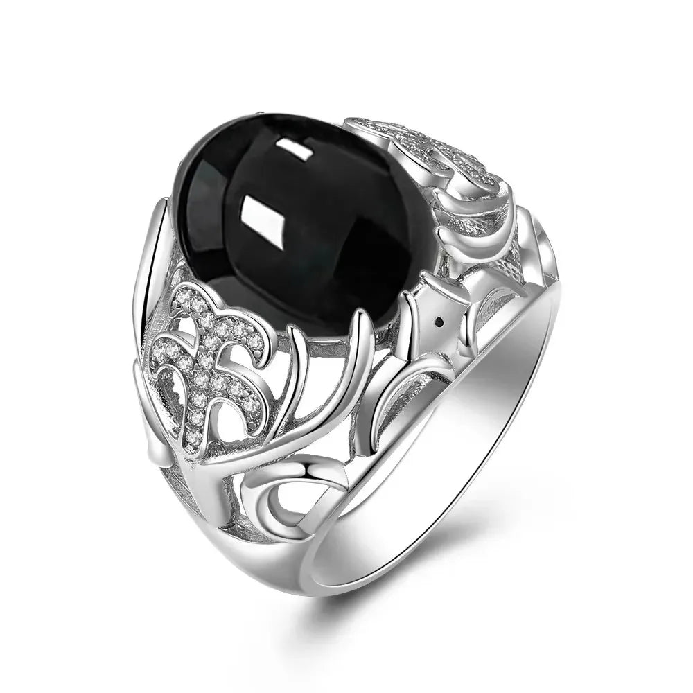 925 Sterling Silver Vintage Ring Oval Black