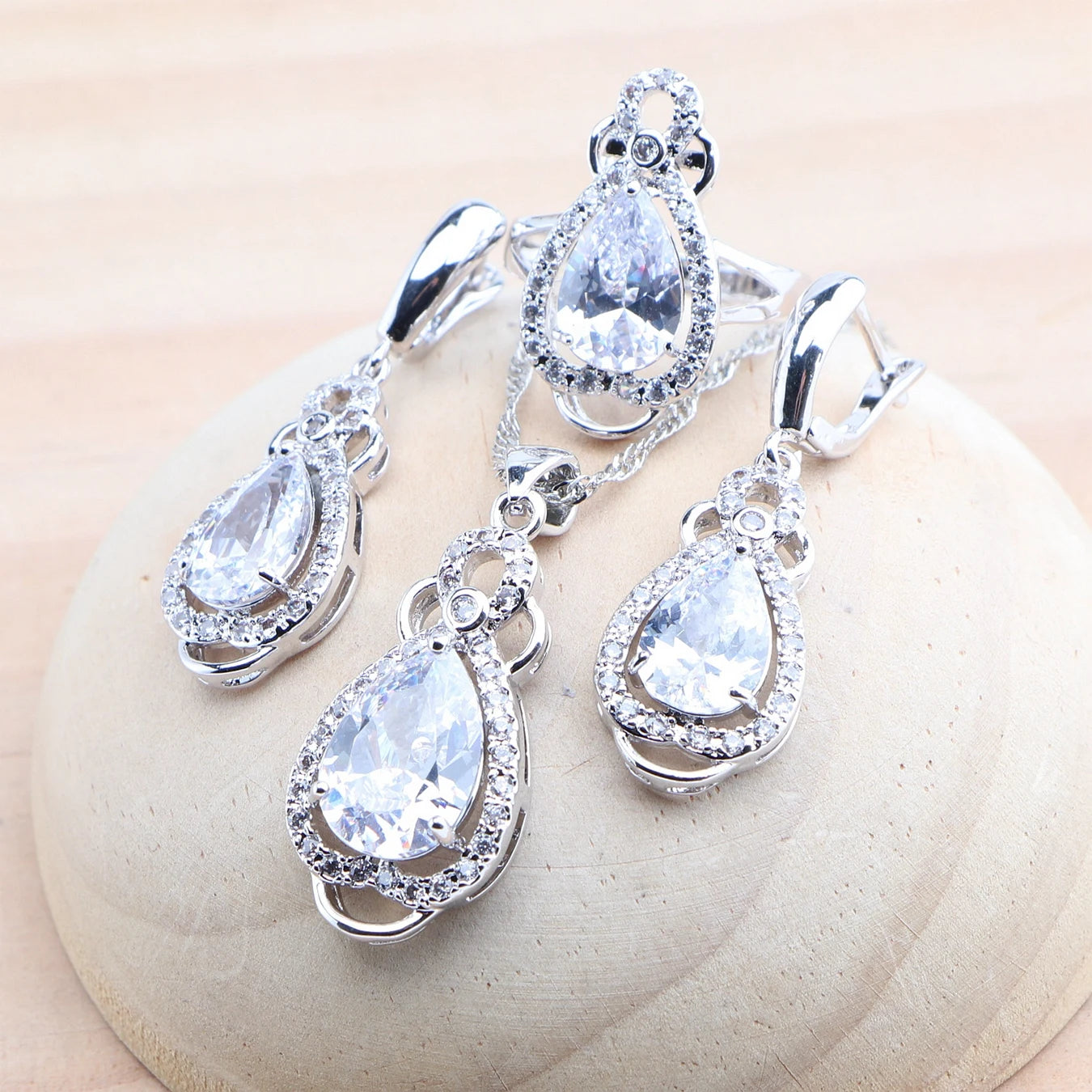 White Zircon 925 Silver Jewelry Sets For Women's Wedding Bridal