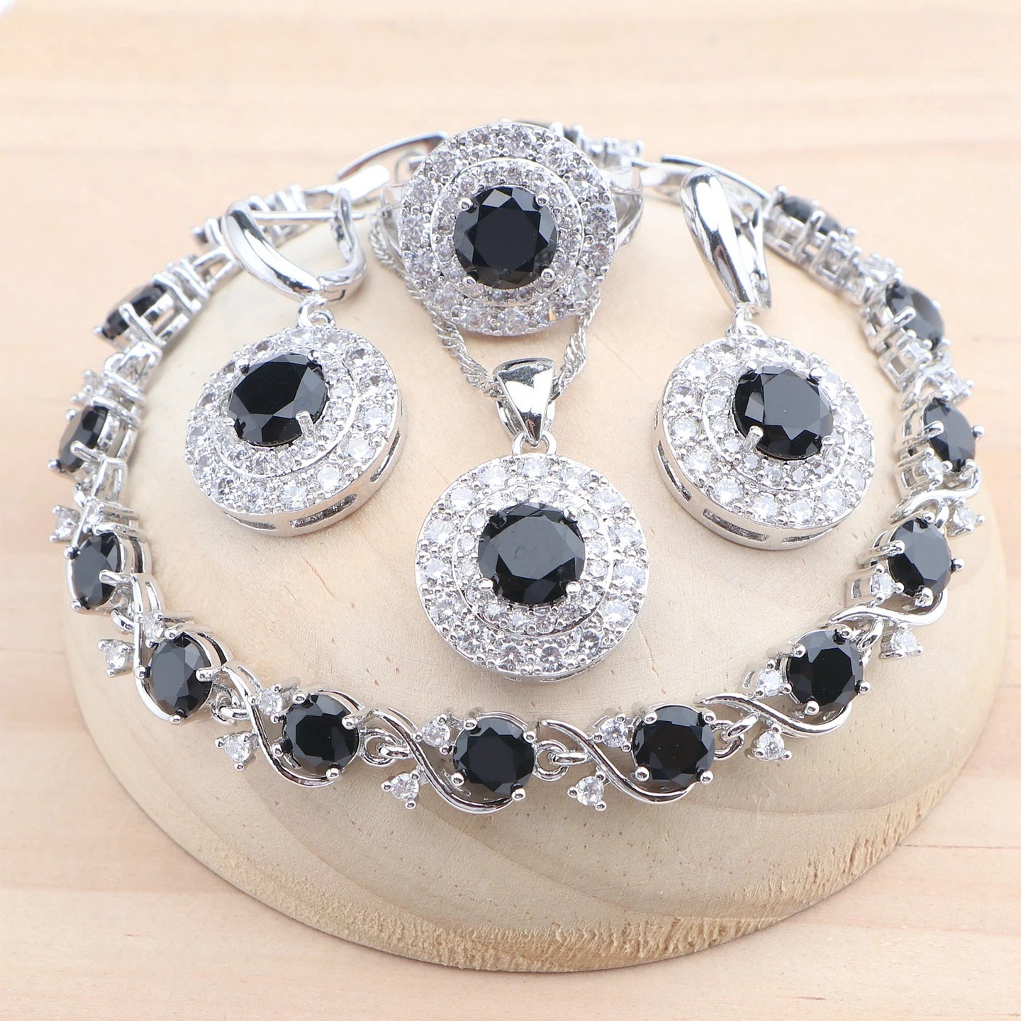 Black Zircon Wedding 925 Silver Jewelry Sets For Women Bridal