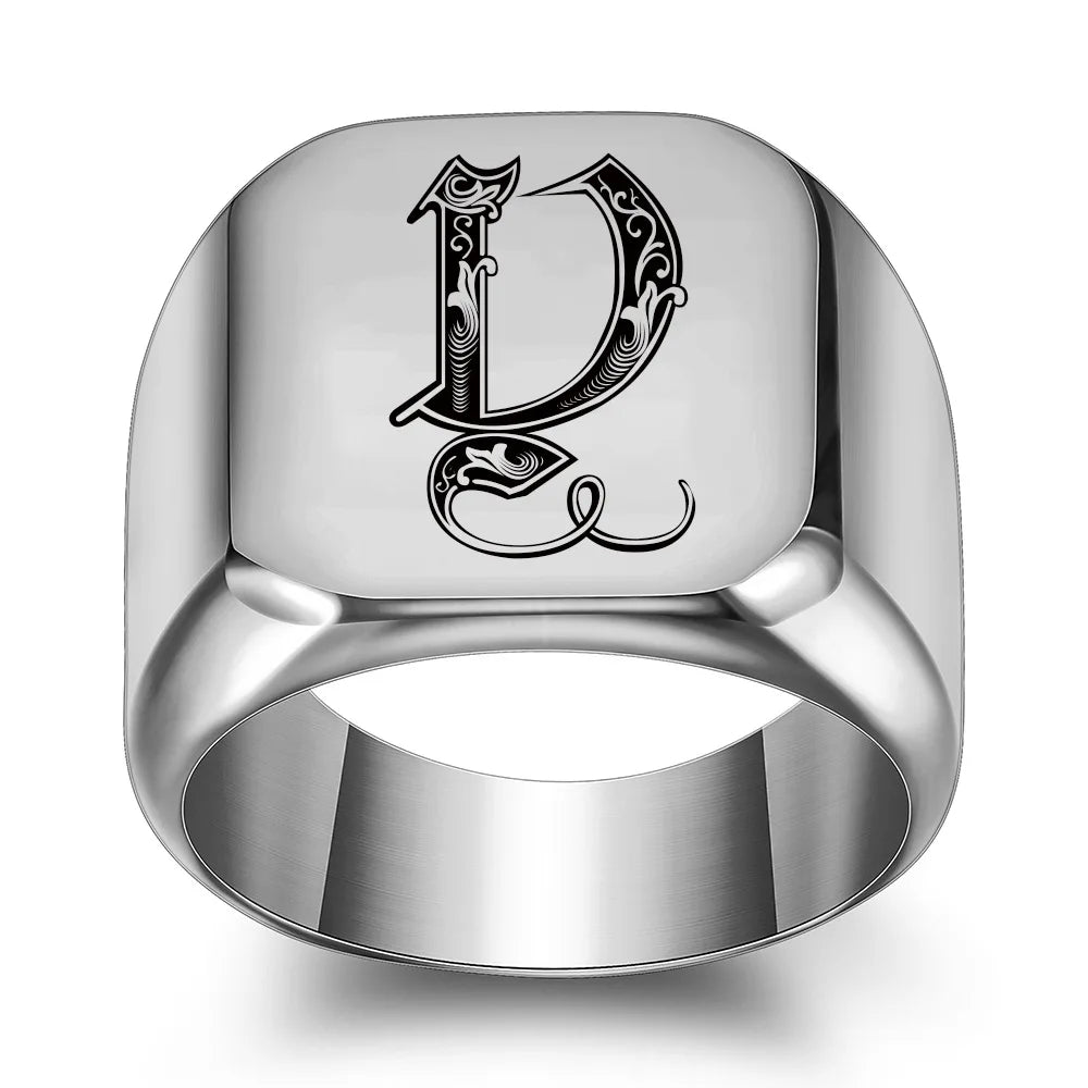 Retro Initials Signet Ring for Men 14mm