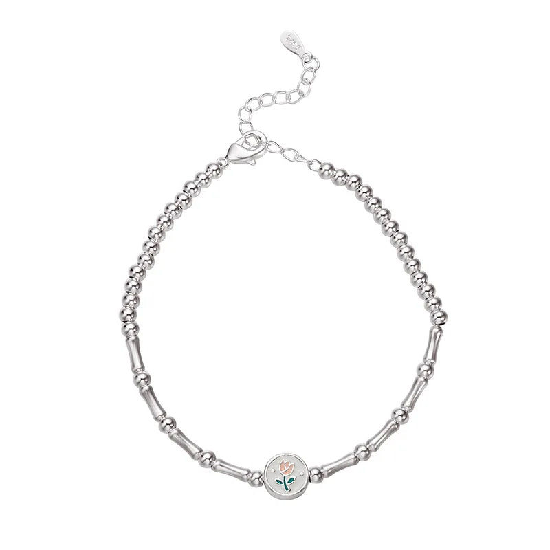 New 925 Sterling Silver Round Tulip Bracelet