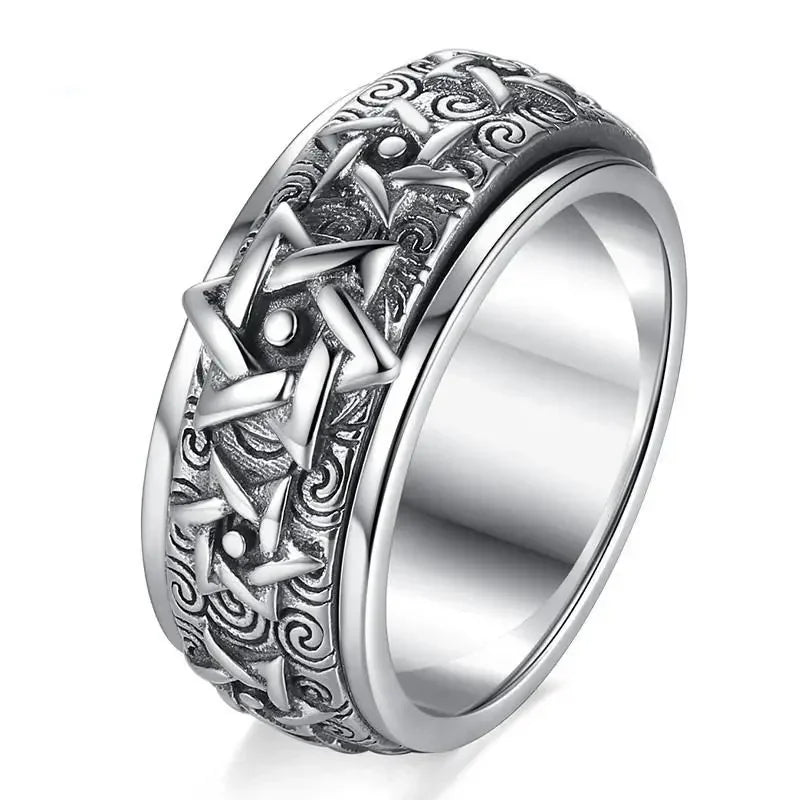 Buddhastone New Silver Color Rotatable Ring Men's