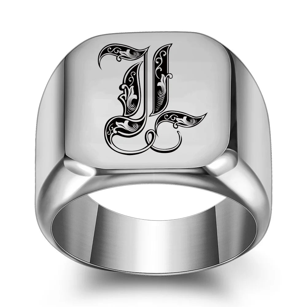 Retro Initials Signet Ring for Men 14mm