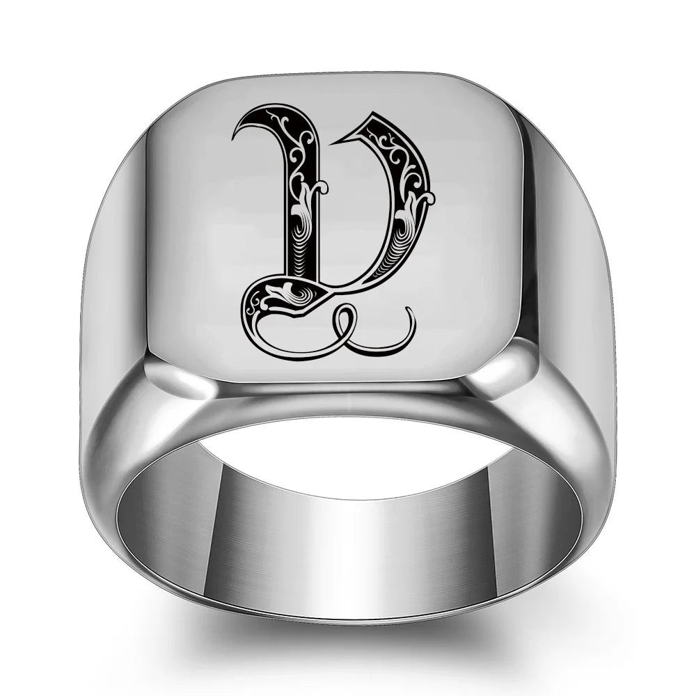 Retro Initials Signet Ring for Men 14mm