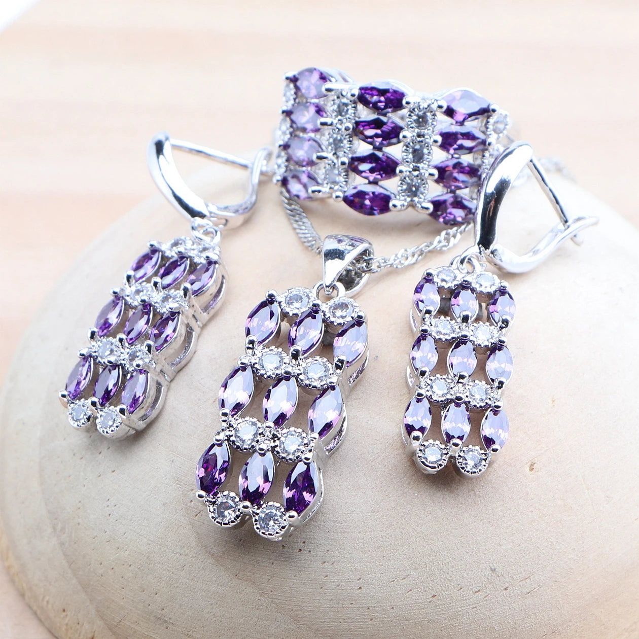 925 Silver Bridal Jewelry Sets Purple Zircon For Women