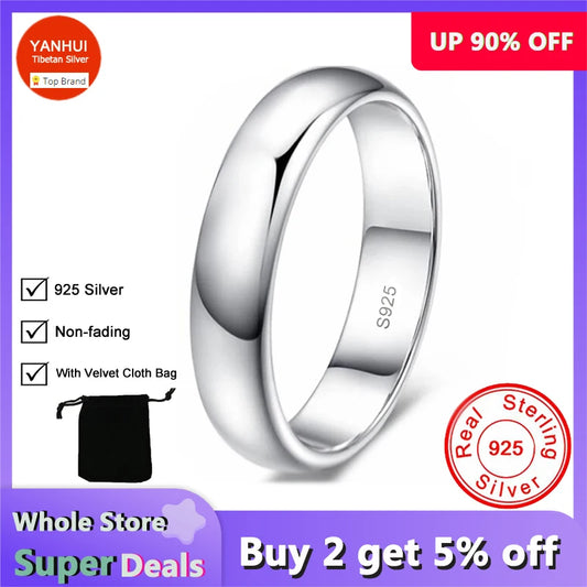 Non-fading Certified 925 Silver Ring Simple 4mm