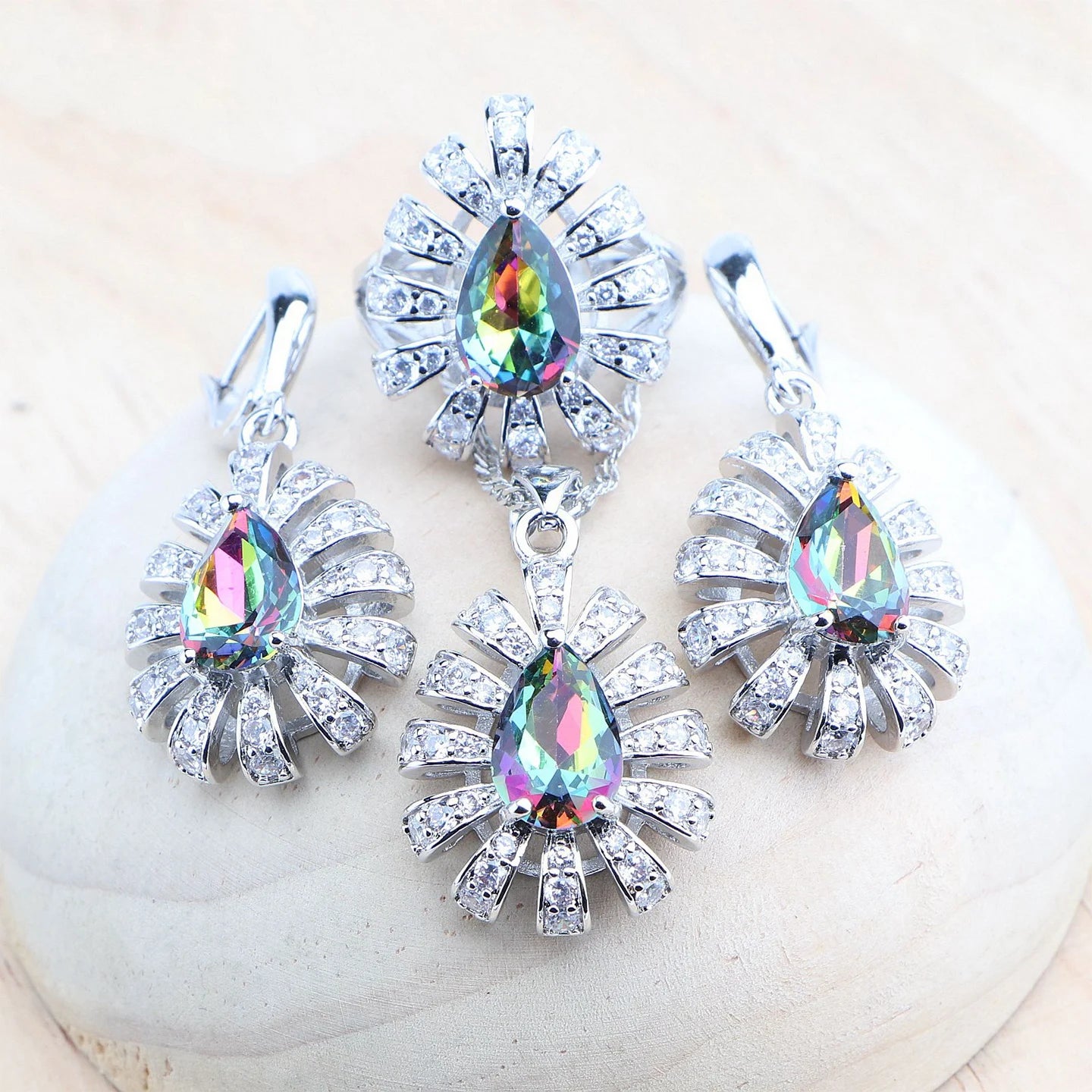 925 Silver Bridal Jewelry Sets Magic Rainbow Zircon