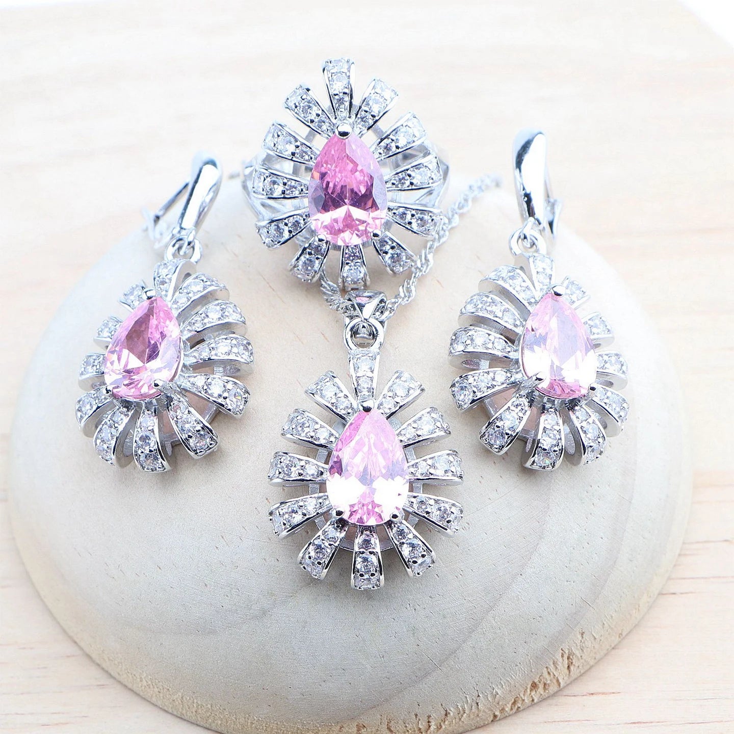 925 Sterling Silver Jewelry Sets Pink Zircon