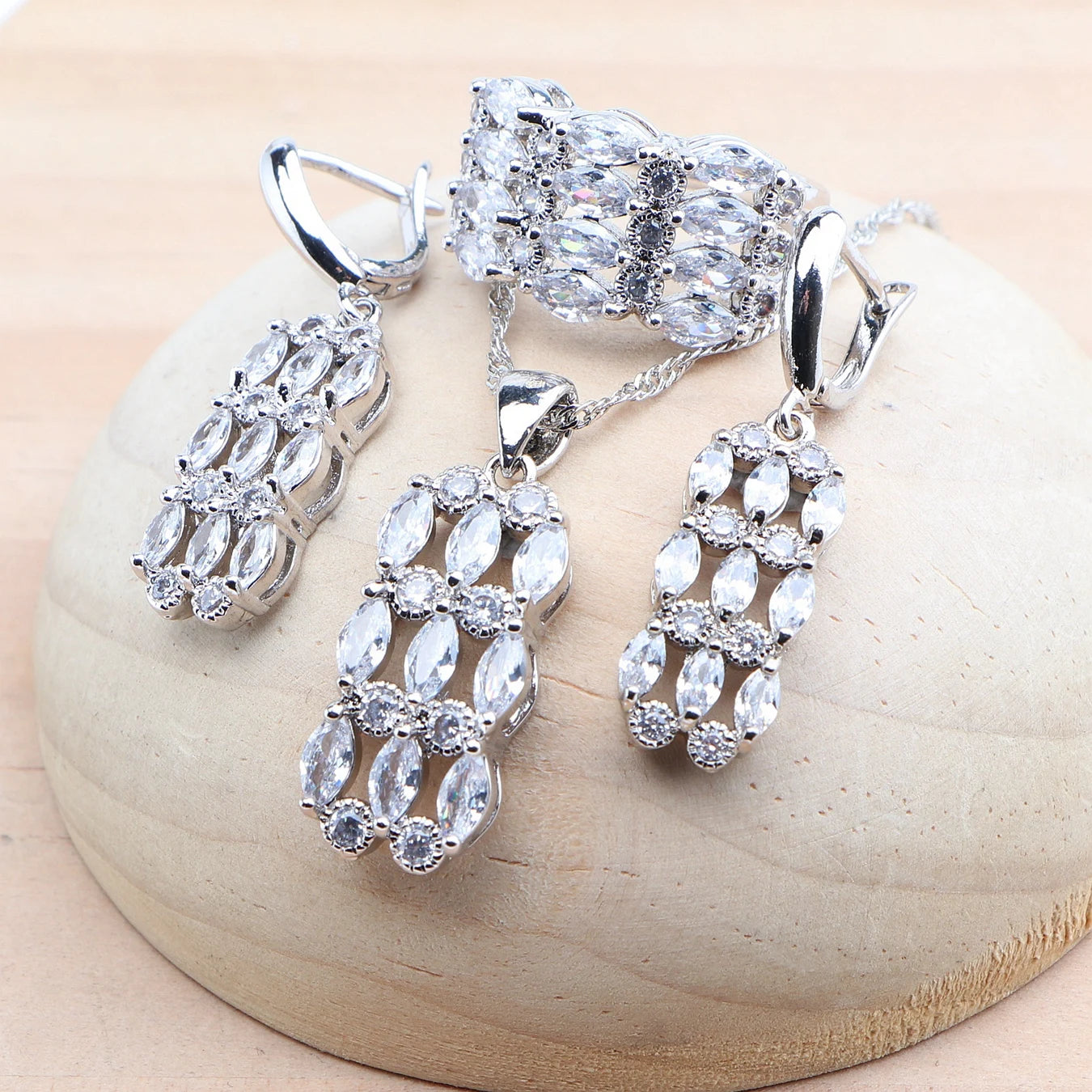 Silver 925 Bridal Jewelry Sets Champagne Zircon