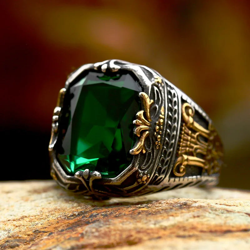 BEIER 2024 New Arrival Stainless Steel Saudi The Arab Green Crystal Rings