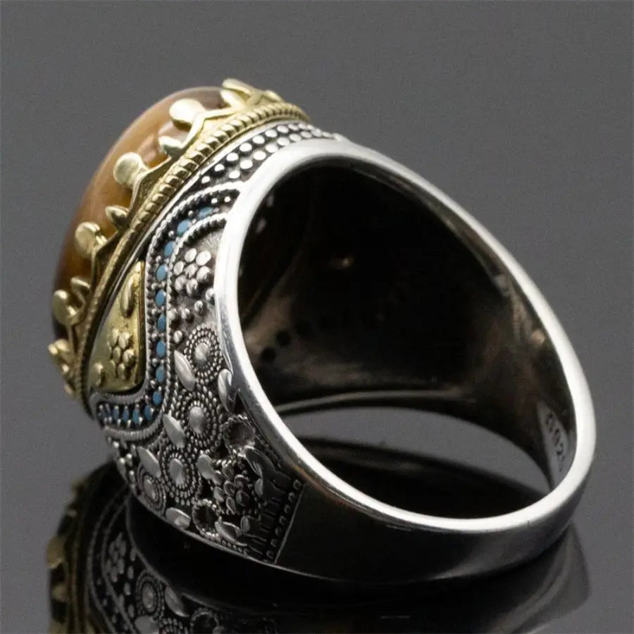 Wholesale Tiger Eye's Stone Turkish rings Men Vintage Natural Handmade