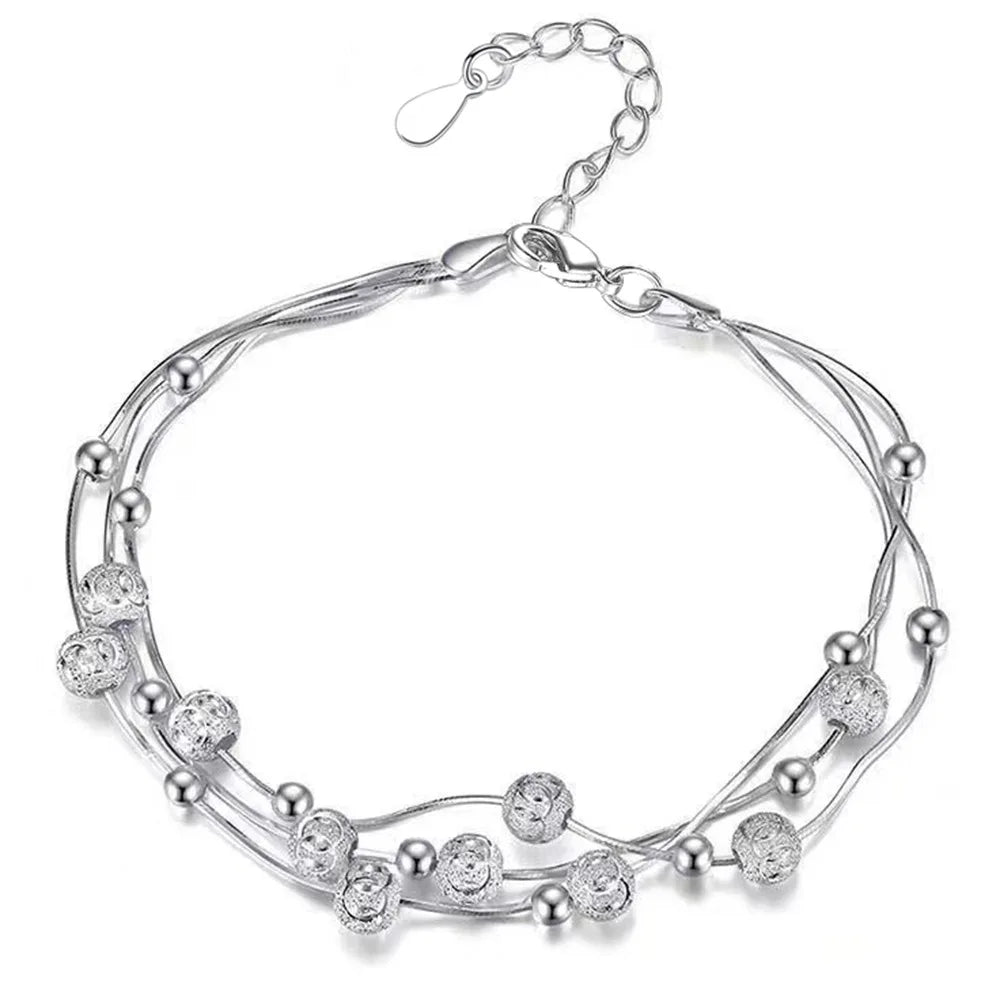 New 925 Sterling Silver Round Beads Bracelet