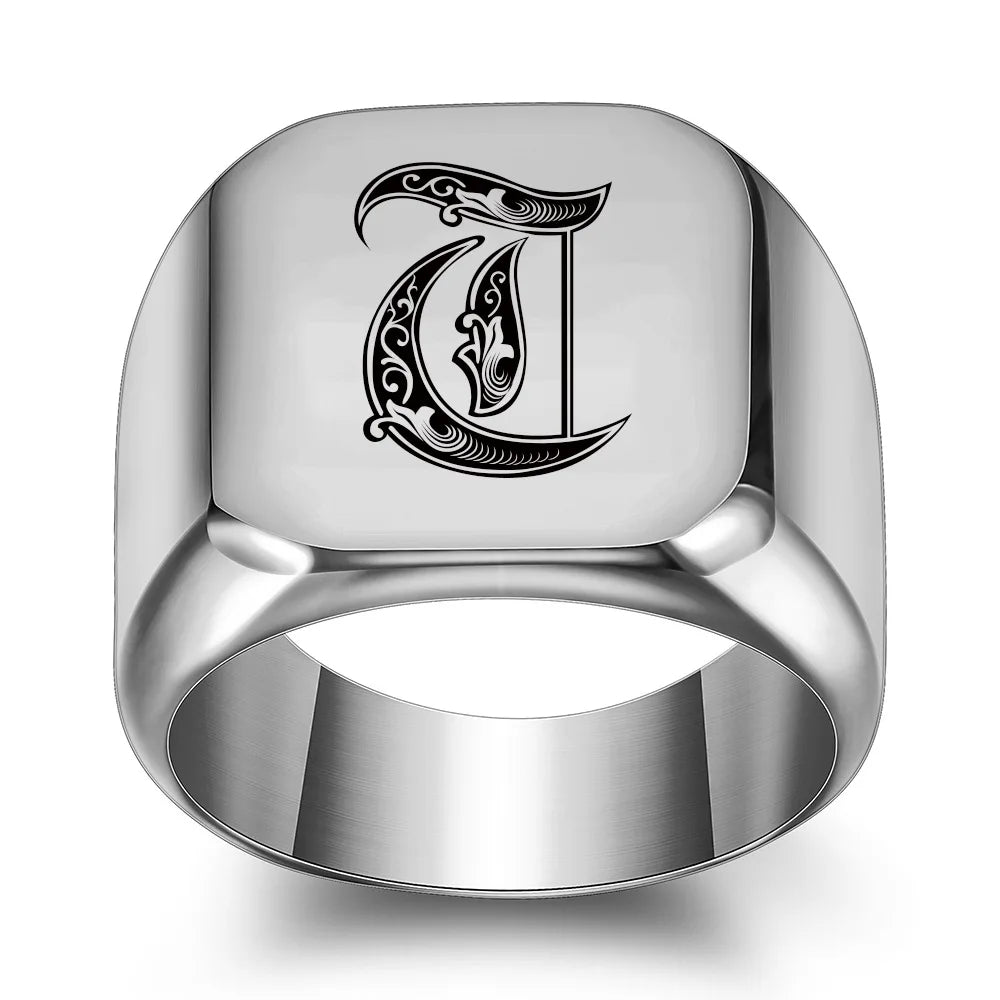 Retro Initials Signet Ring for Men 14mm