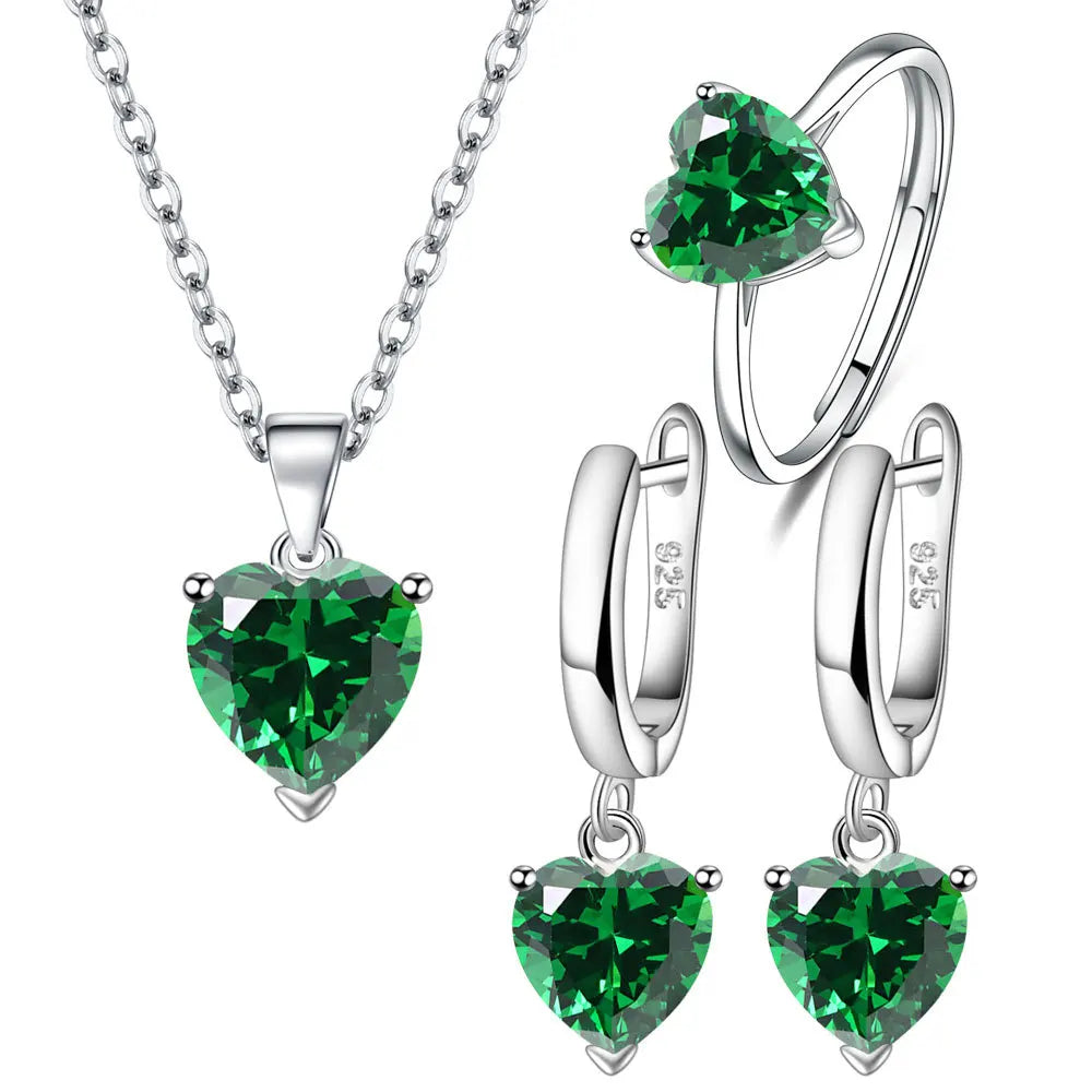 925 Sterling Silver New Arrival Heart Necklace Earrings Ring Jewelry