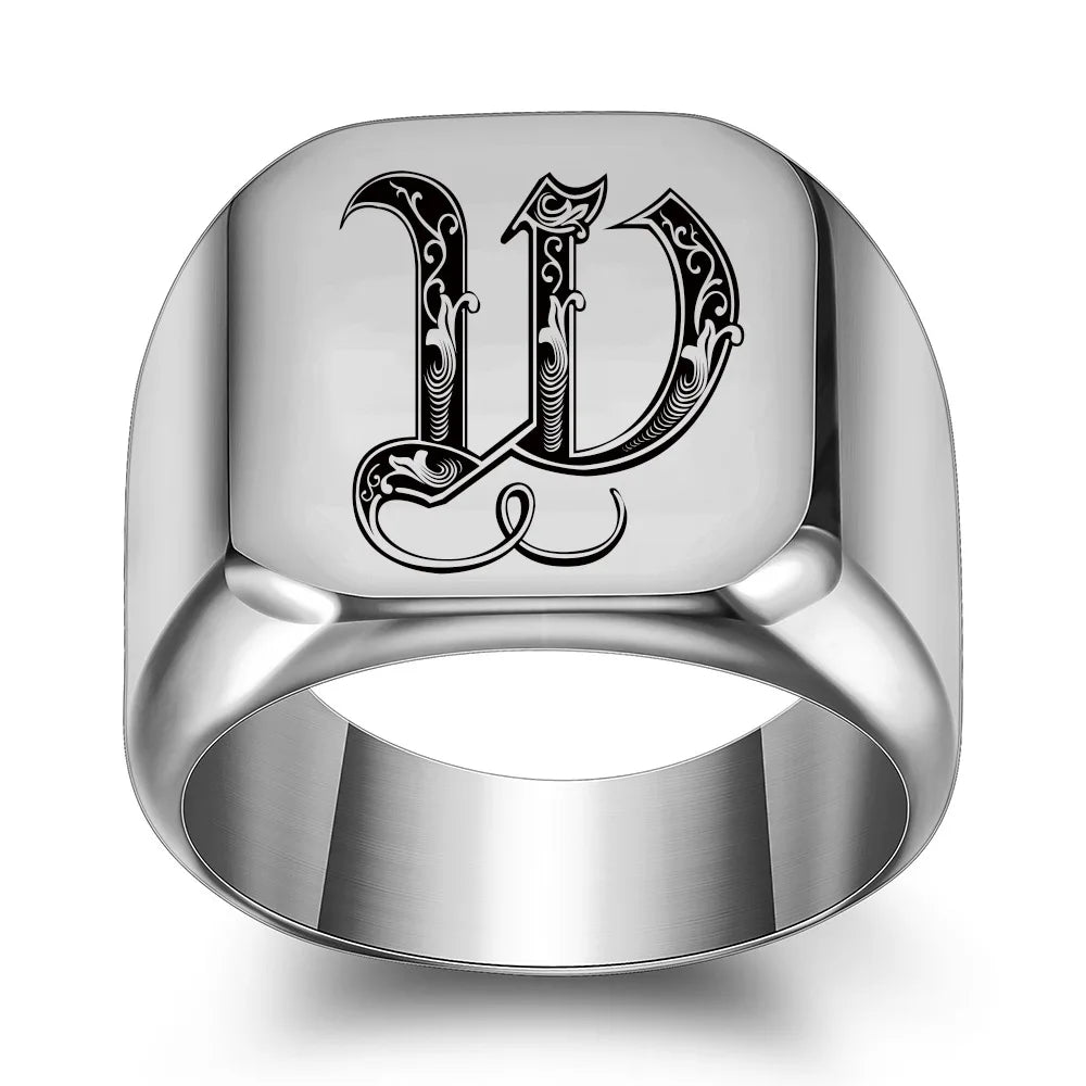 Retro Initials Signet Ring for Men 14mm