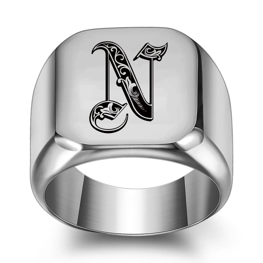 Retro Initials Signet Ring for Men 14mm