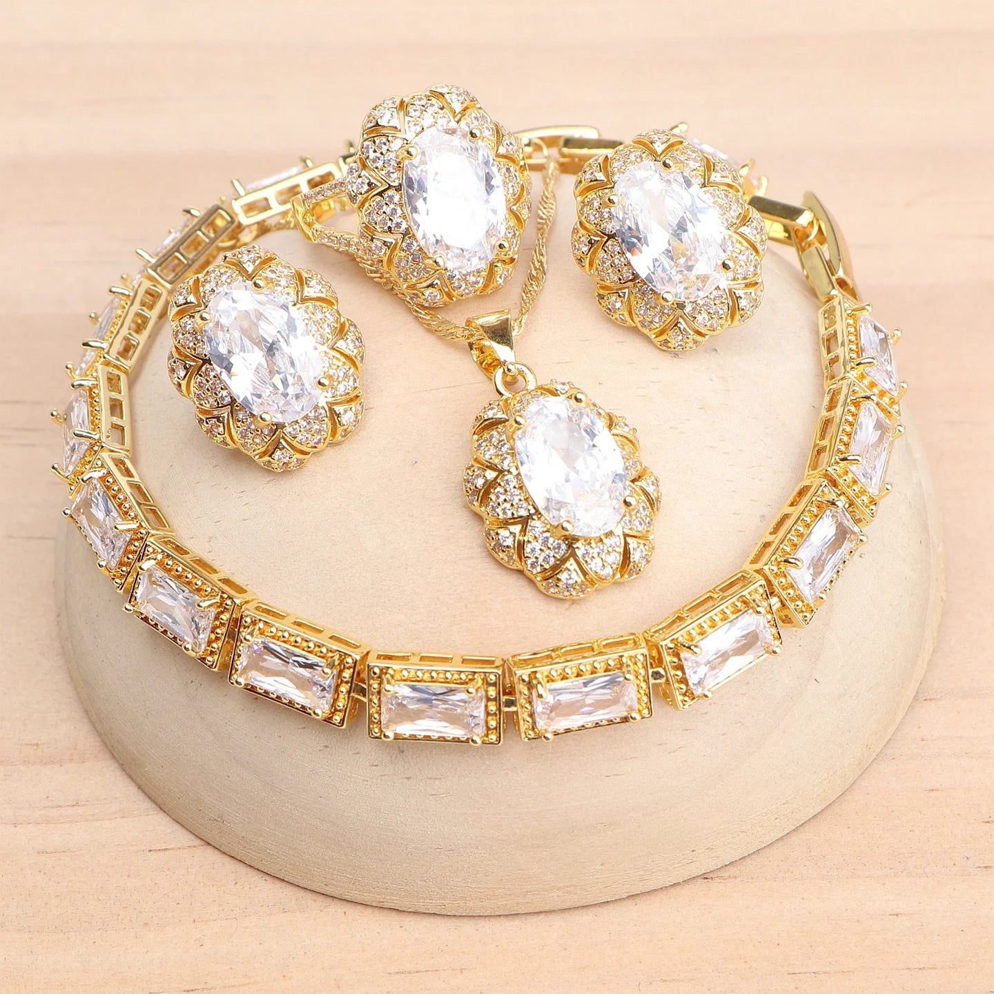 Bridal White Zircon Jewelry Sets For Women 925 Silver Gold Color