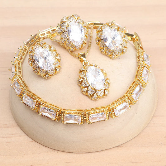 Bridal White Zircon Jewelry Sets For Women 925 Silver Gold Color