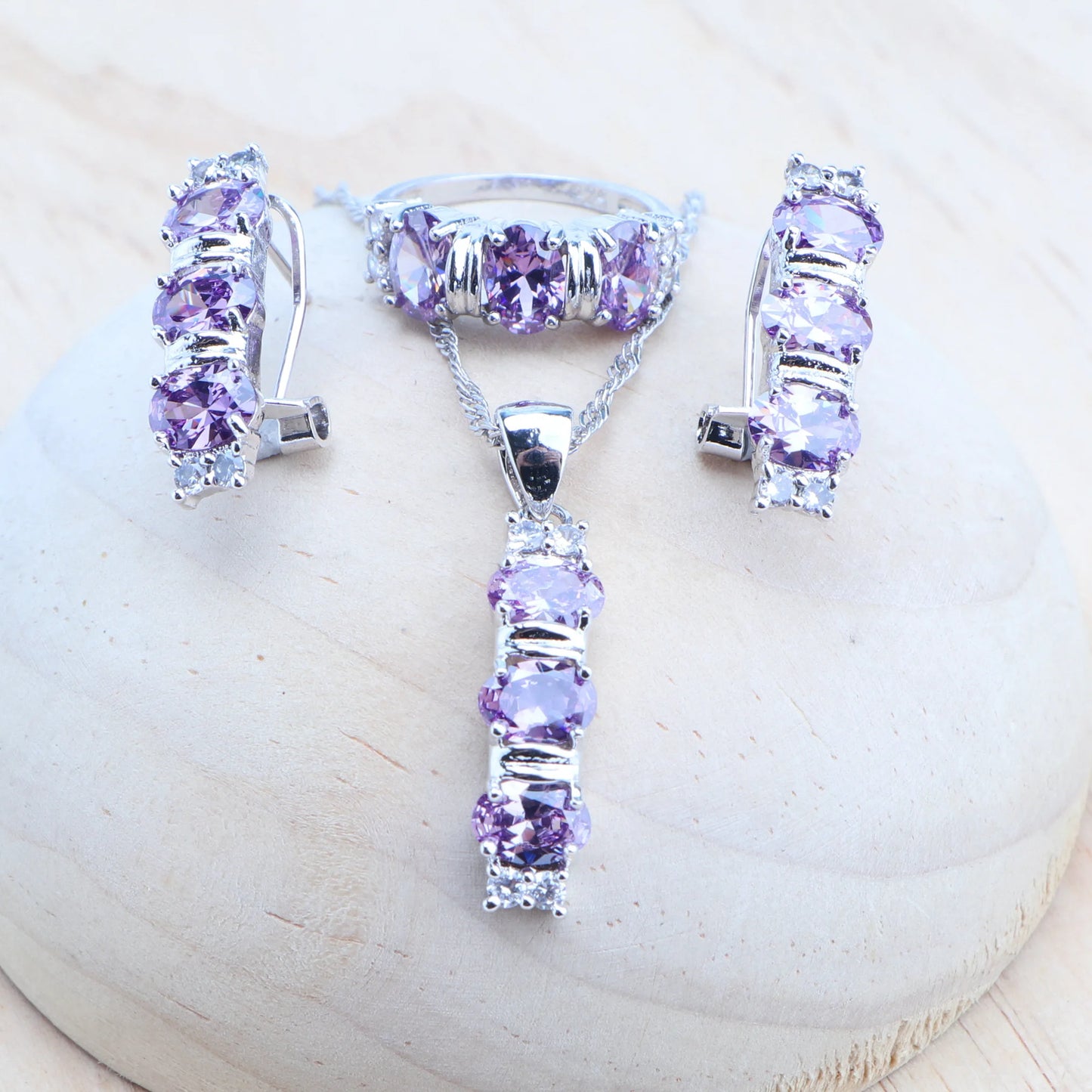 925 Sterling Silver Jewelry Sets For Women Bridal Purple Zircon Jewellery