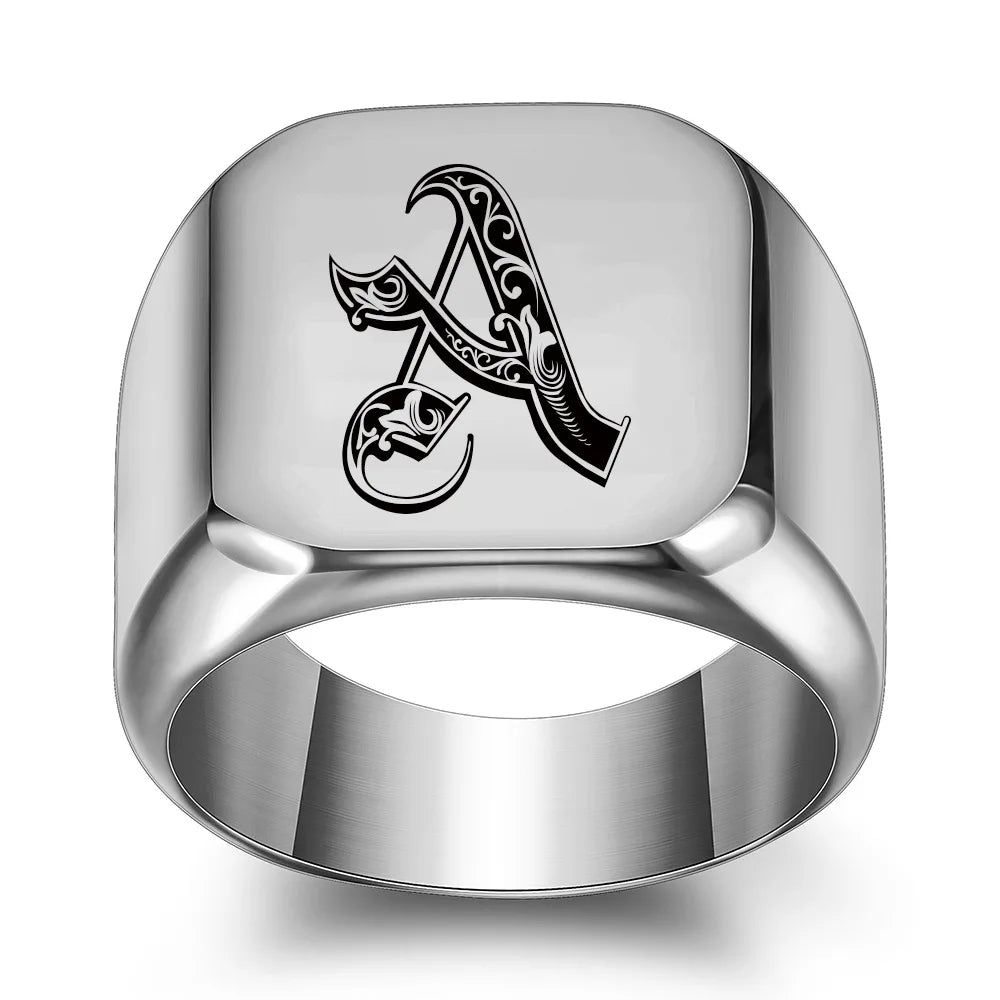 Retro Initials Signet Ring for Men 14mm