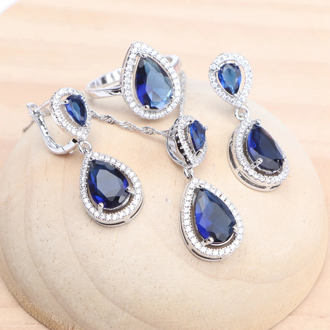 925 Silver Bridal Jewelry Sets For Women Blue Zircon