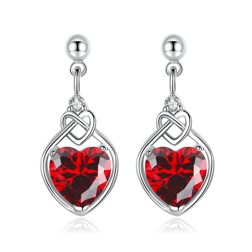 Silver 925 Red Heart Zircon Elegant  Ring Earring Necklace