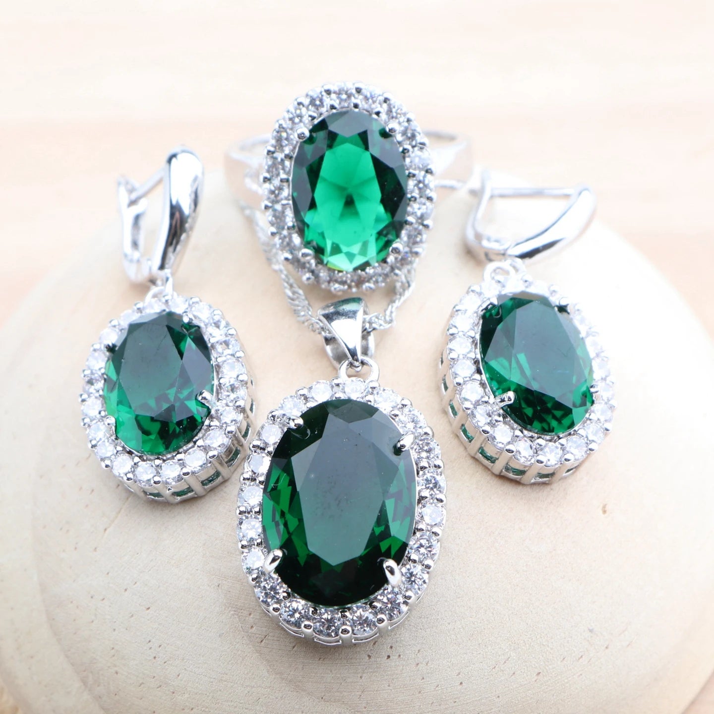 Green Zircon Silver 925 Bridal Jewelry Sets For Women