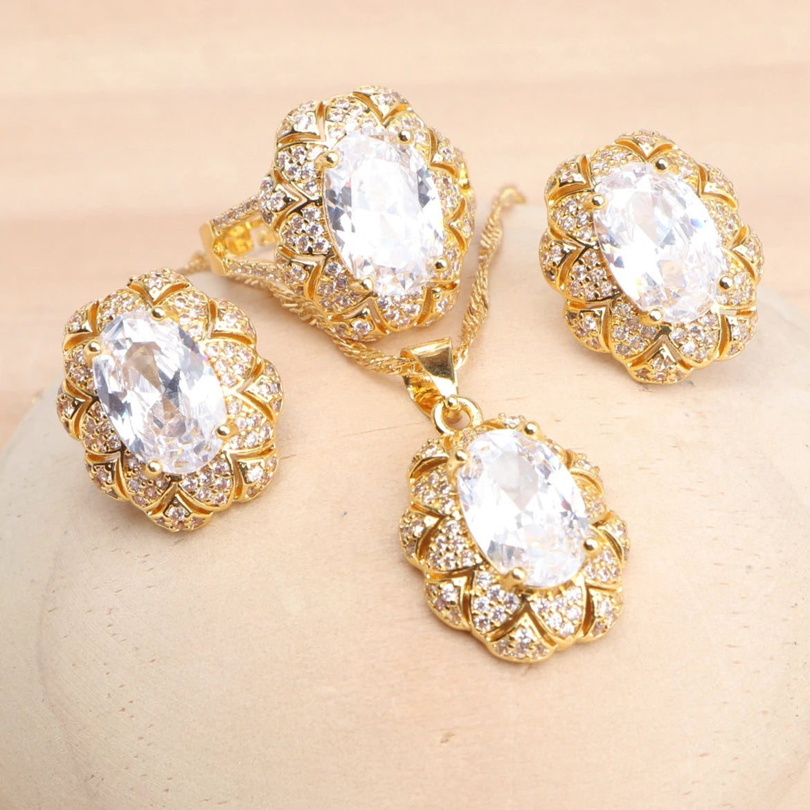 Bridal White Zircon Jewelry Sets For Women 925 Silver Gold Color