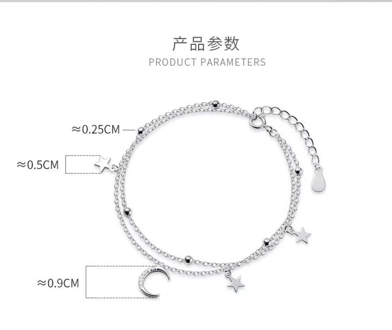 Popular 925 Sterling Silver Star Moon Bracelet