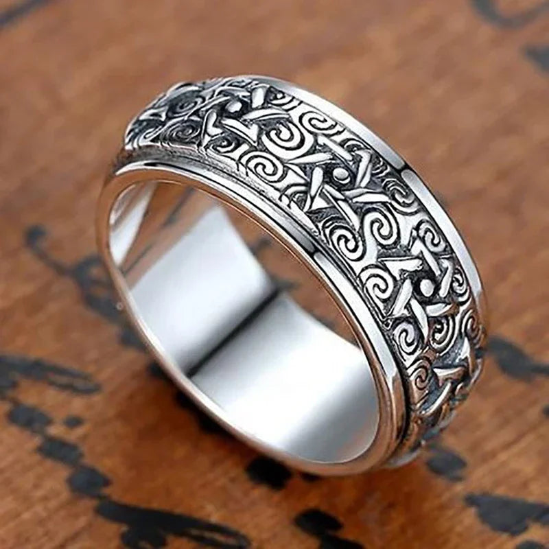 Buddhastone New Silver Color Rotatable Ring Men's