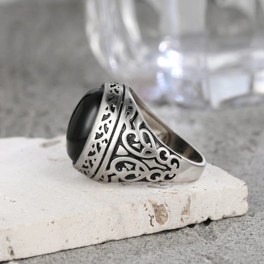 925 Sterling Silver Vintage Ring Oval Black