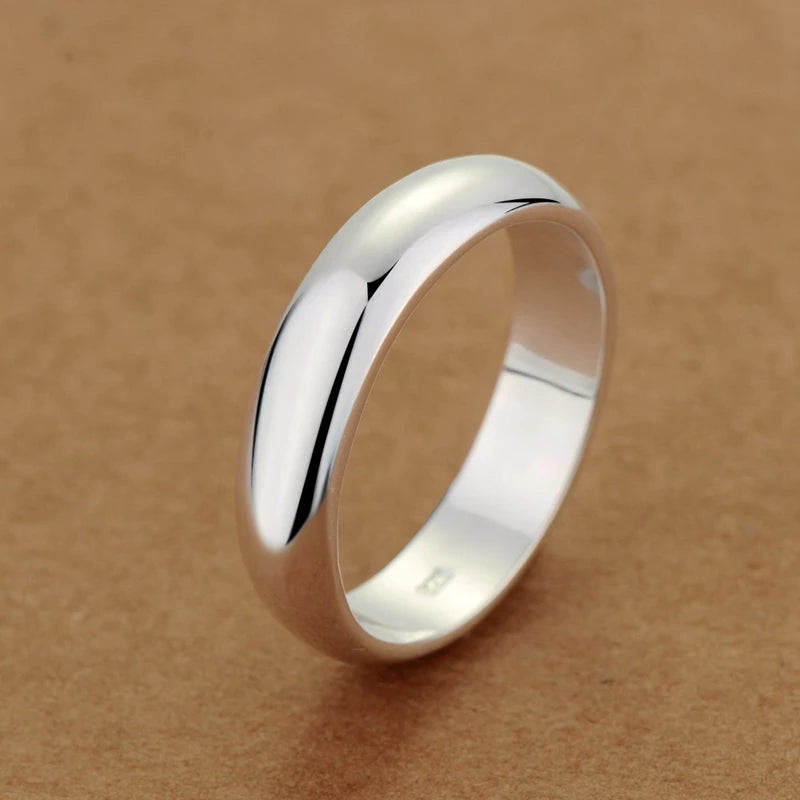 Non-fading Certified 925 Silver Ring Simple 4mm