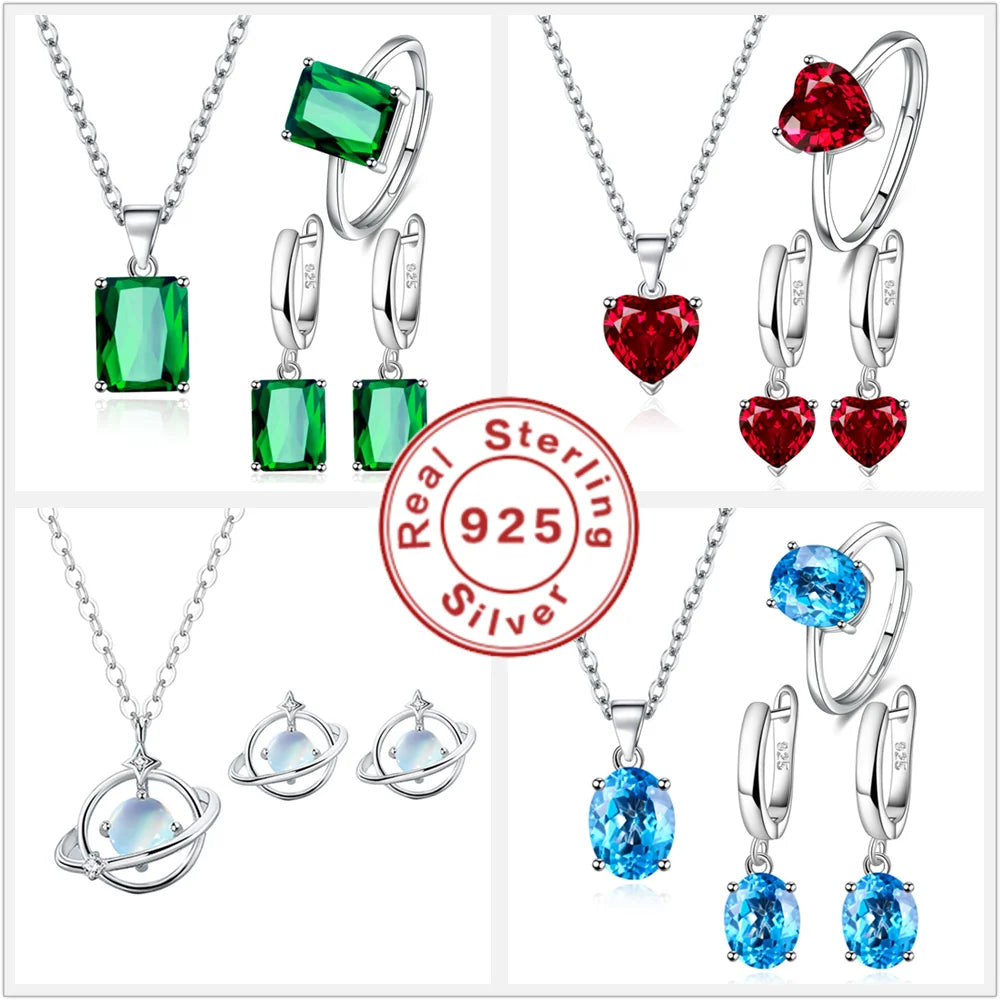 925 Sterling Silver New Arrival Heart Necklace Earrings Ring Jewelry